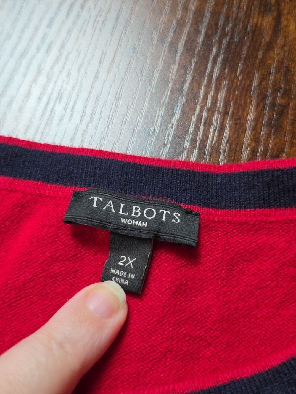 TALBOTS | Red Black Trim Pearl Button Cashmere Blend Cardigan Sweater | 2X - Picture 3 of 9